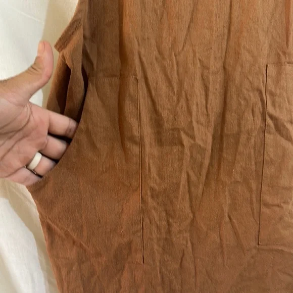 NWT Monteau Los Angeles Brown Scalloped Hem Overall Dress Size Small - Picture 3 of 5
